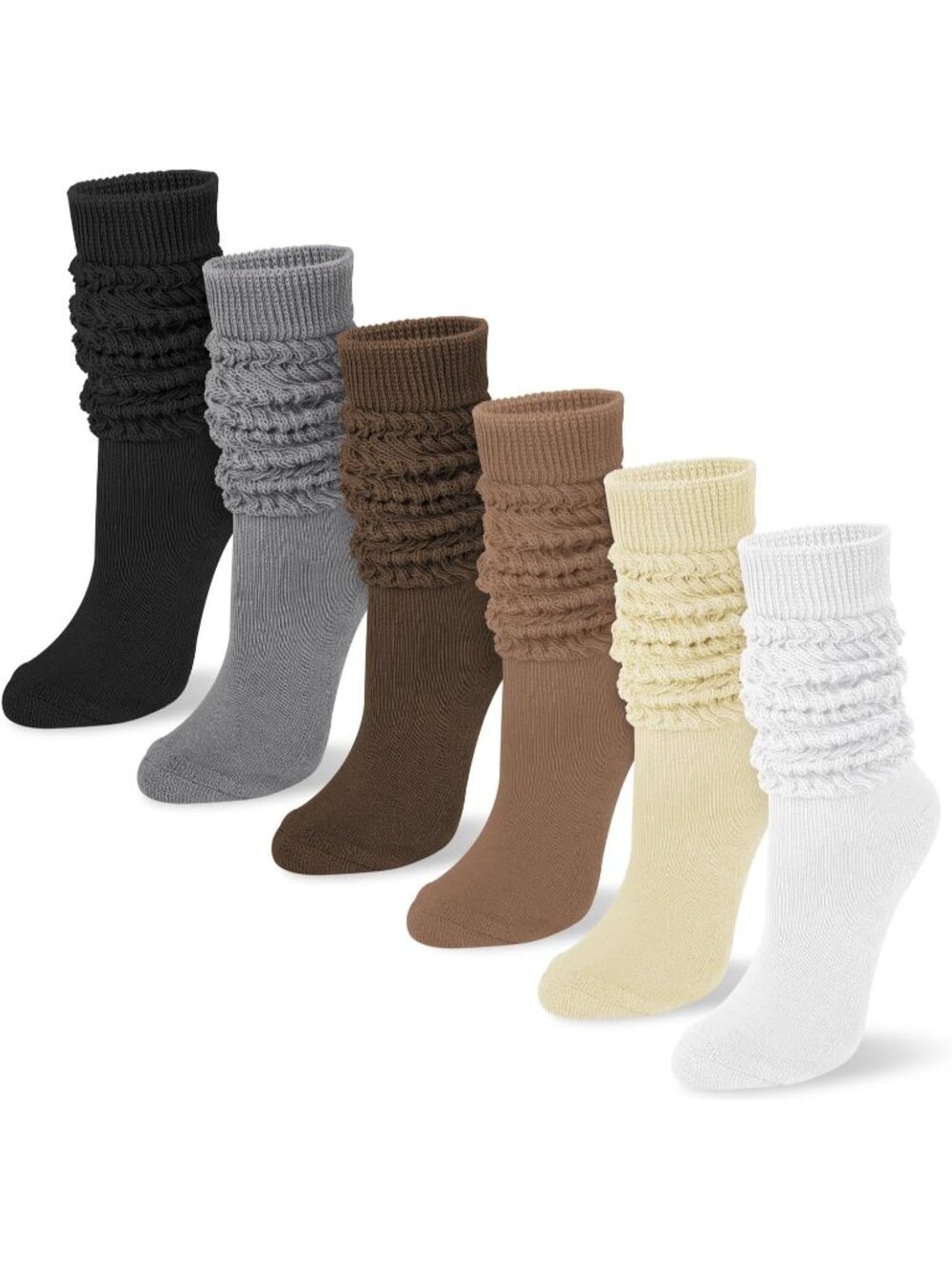 🧦Women's Yellow White 6 Pairs Slouchy Socks Long Knee High Boot Socks
